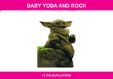 Baby Yoda and Rock colour artwork