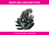 Biker Girl and Skeleton colour artwork
