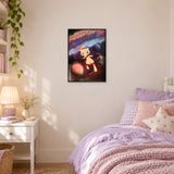 Mew Muse framed print in a bedroom setting. Illustrative room mockup.
