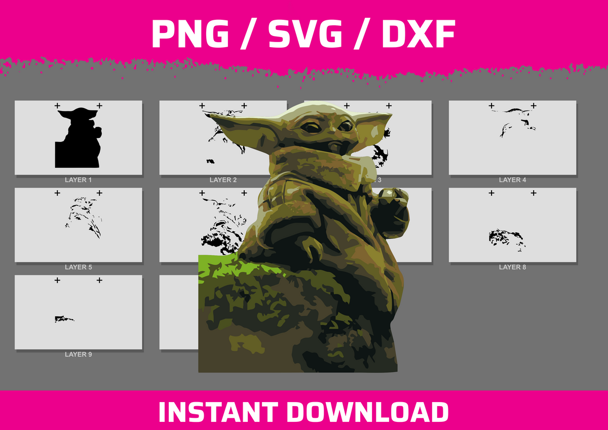 Baby Yoda and Rock instant download PNG SVG DXF
