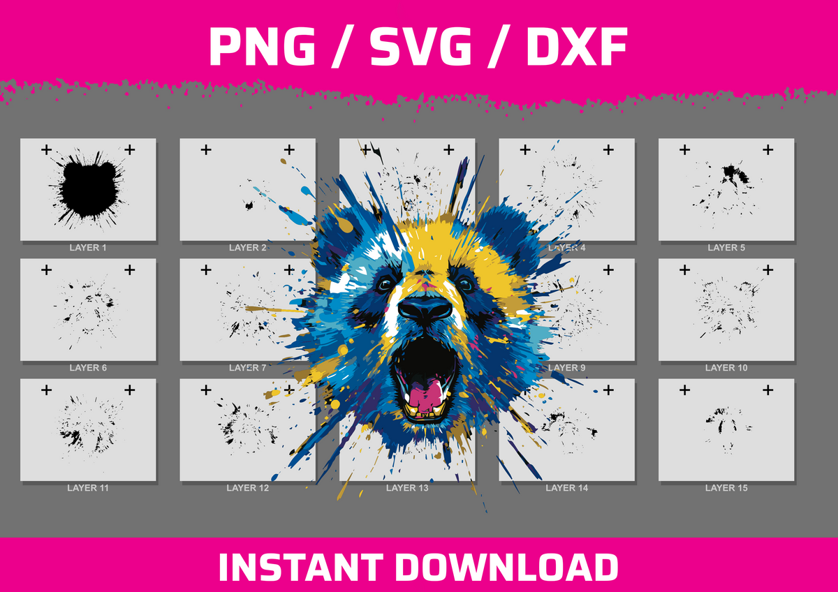 Blue and Gold Panda instant download PNG SVG DXF