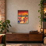 Cali Crew - Print framed print in a urban setting. Illustrative room mockup.