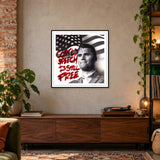 “Free” Speech - Charlie Kirk framed print in a styled room. Illustrative room mockup.