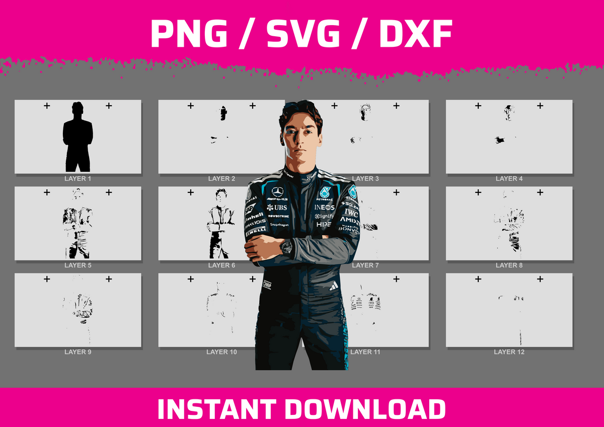 George Russell Portrait instant download PNG SVG DXF