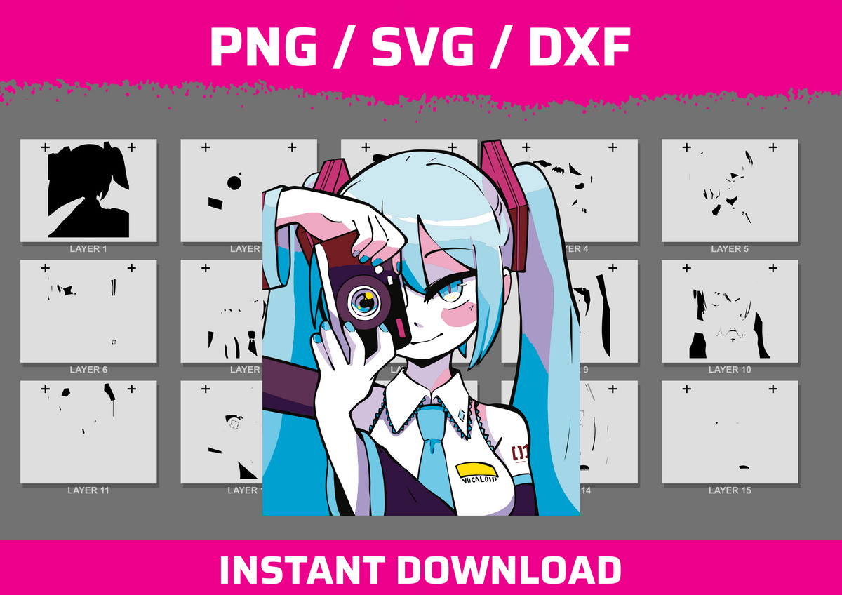 Hatsune Miku instant download PNG SVG DXF