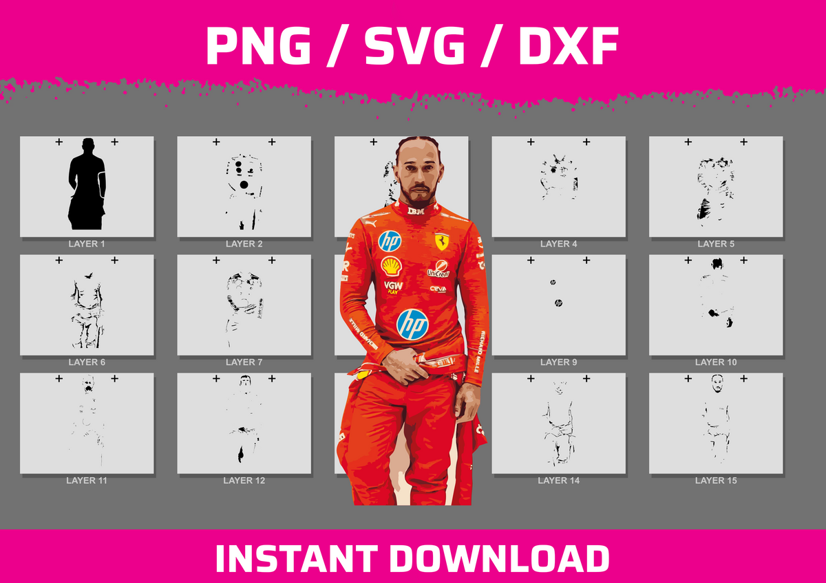 Lewis Hamilton Portrait instant download PNG SVG DXF