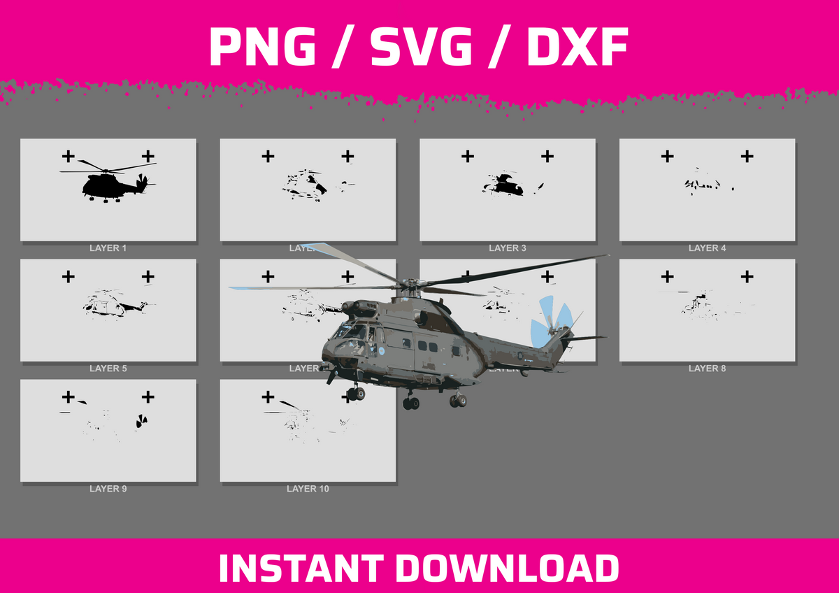 Puma Helicopter instant download PNG SVG DXF