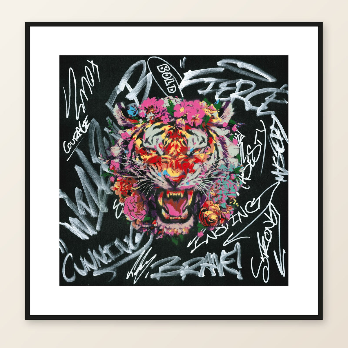 Purrfect — 50 × 50 cm framed print mockup.