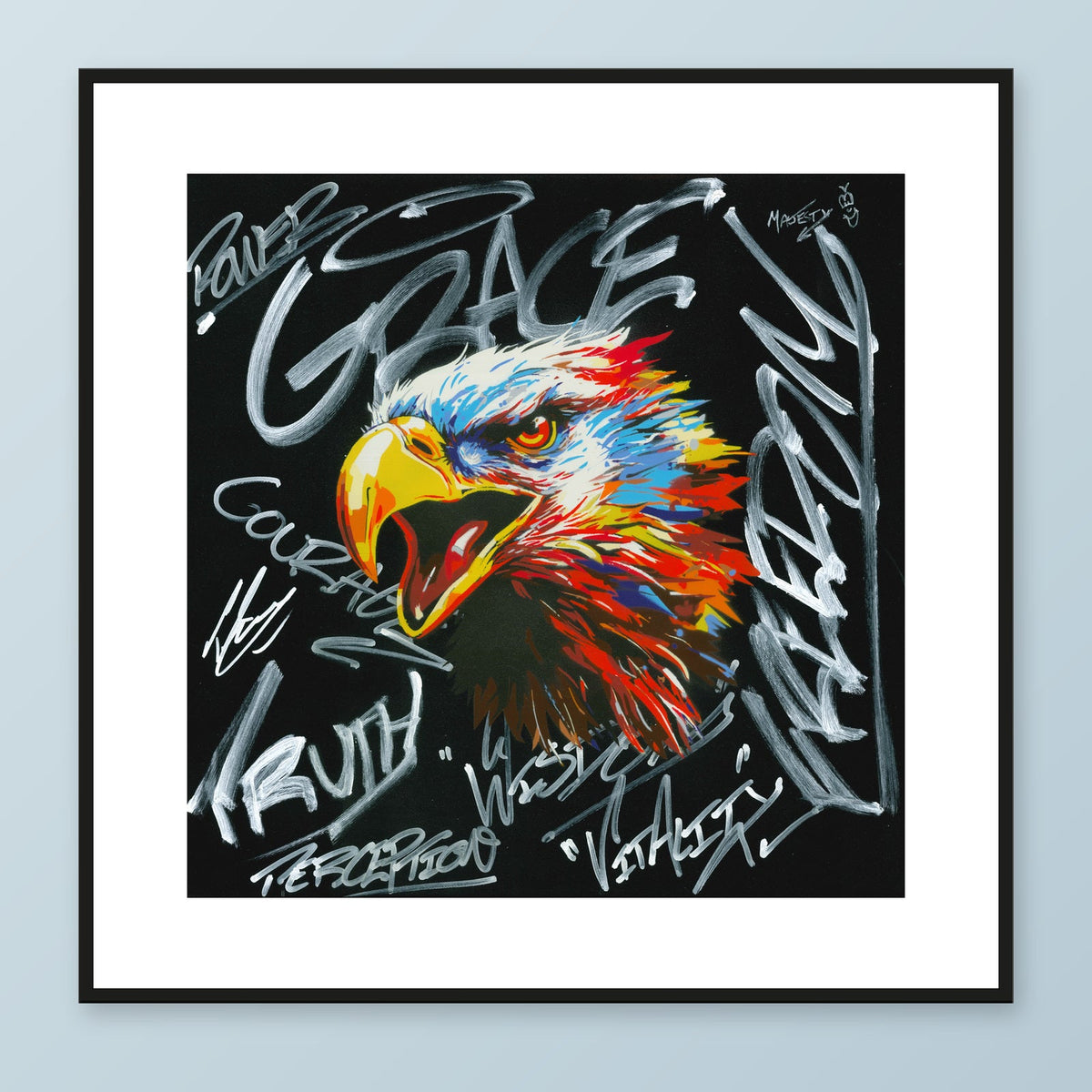 Talon Ted — 50 × 50 cm framed print mockup.