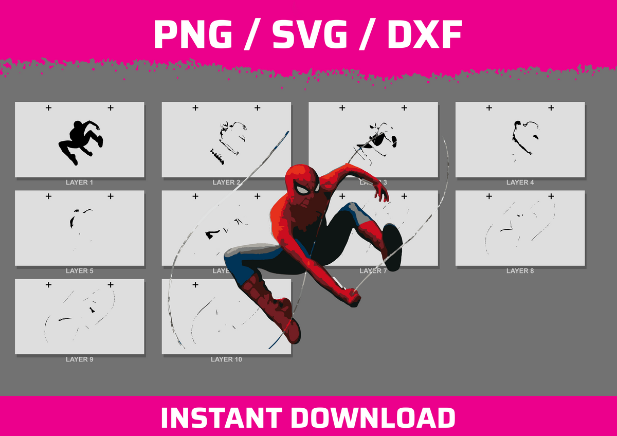 Tom Holland Spider-Man download files — 10 colour layers plus overlayer