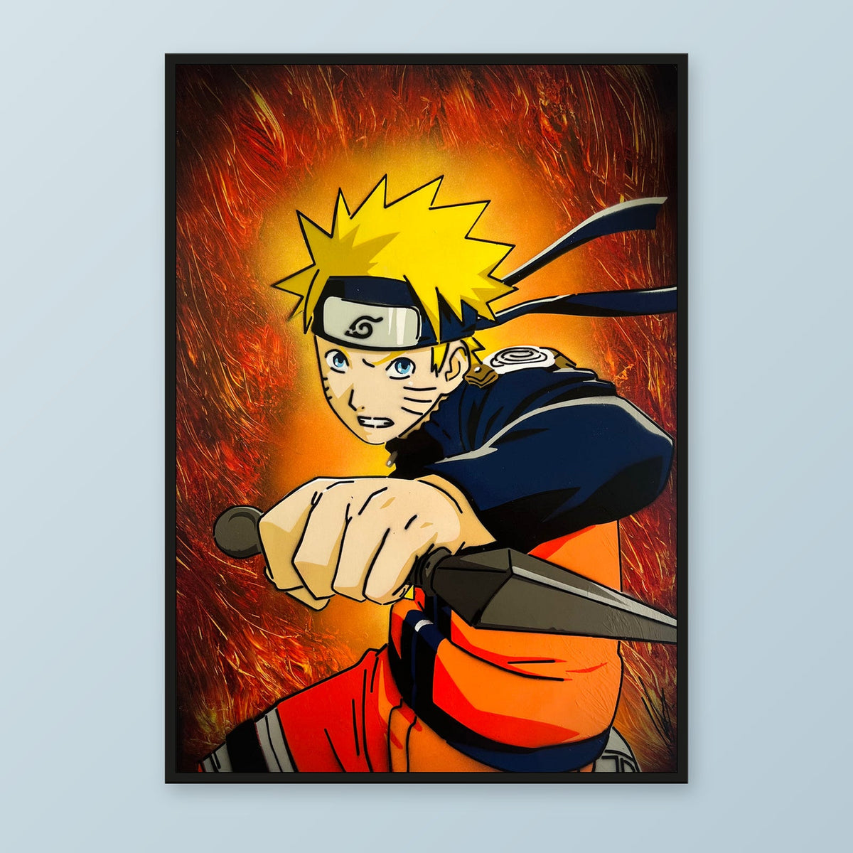 Uzumaki’s Flame framed print; illustrative mockup with corrected artwork edges.