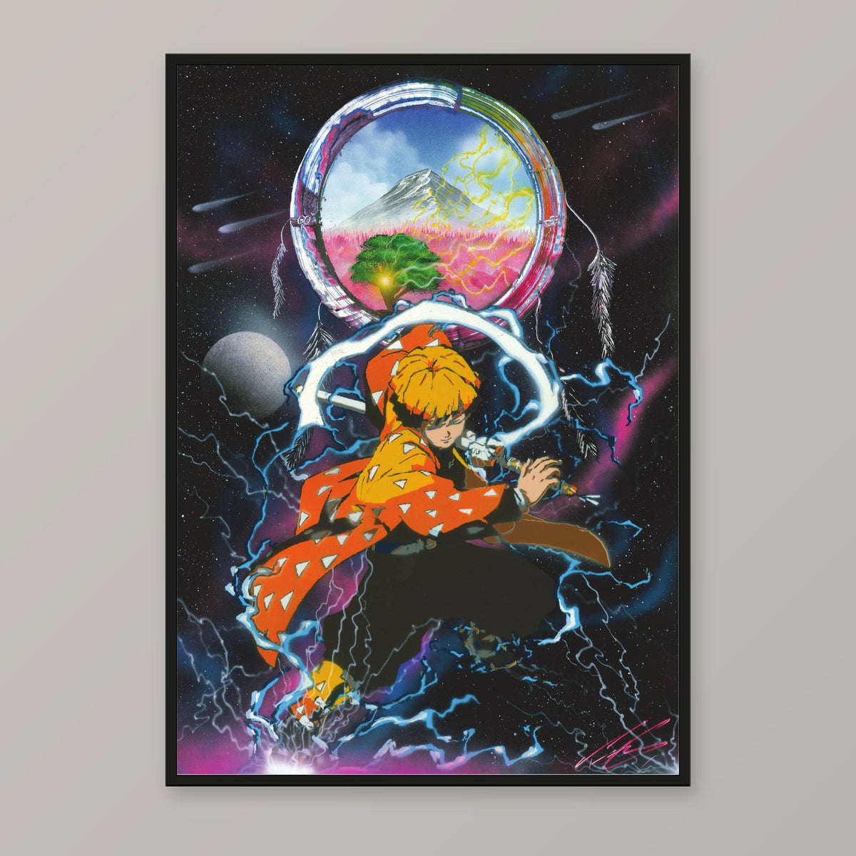 Zenitsu Dream State — A3 framed print mockup.